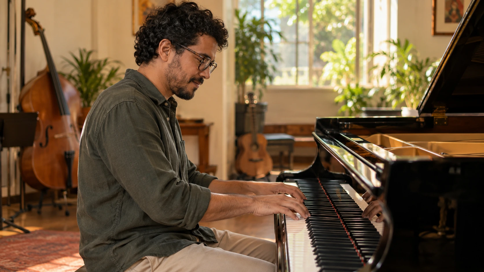 Adulto tocando piano